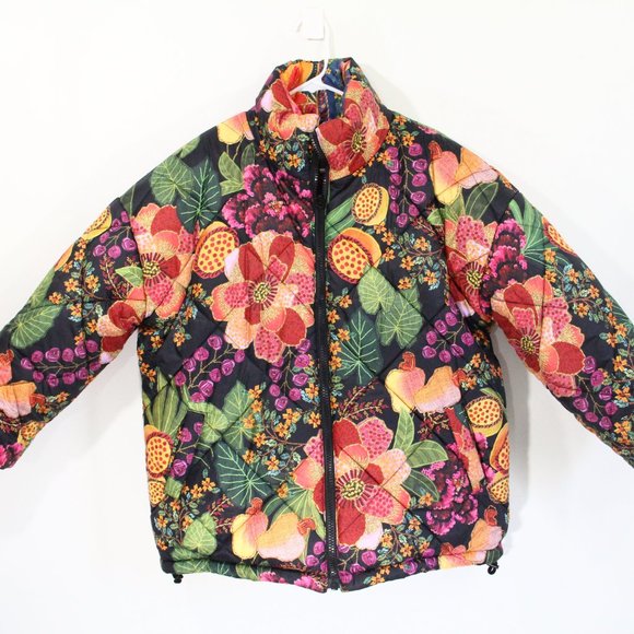 Farm Rio Puffer Jacket NEW Women Colorful Mix Scarves Coat Small Quilted - Picture 3 of 10